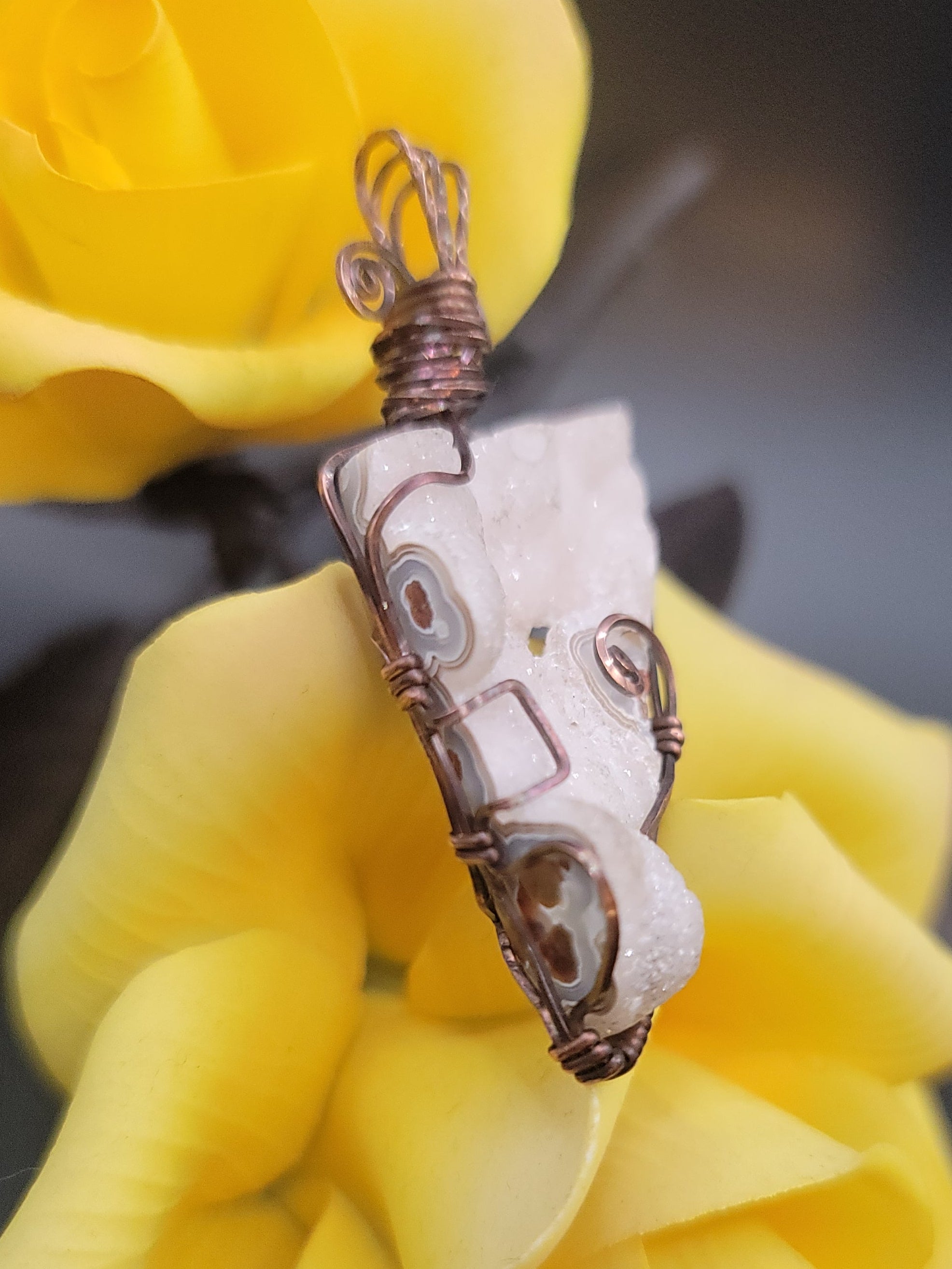 Double-Sided Druzy Crazy Lace Agate Pendant