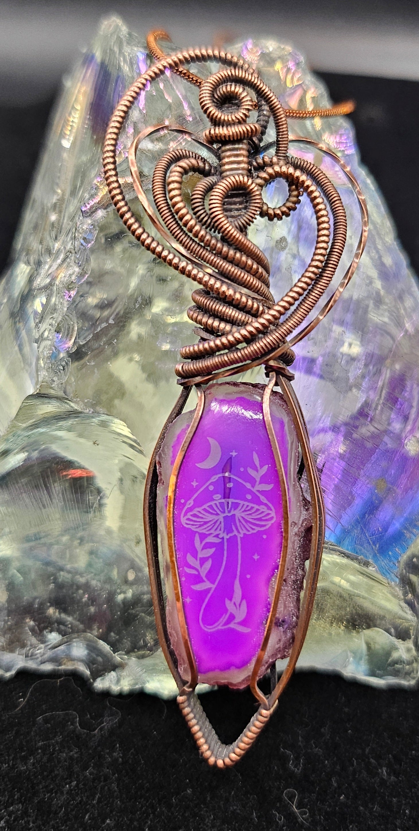 Mushroom Etched Agate Pendant