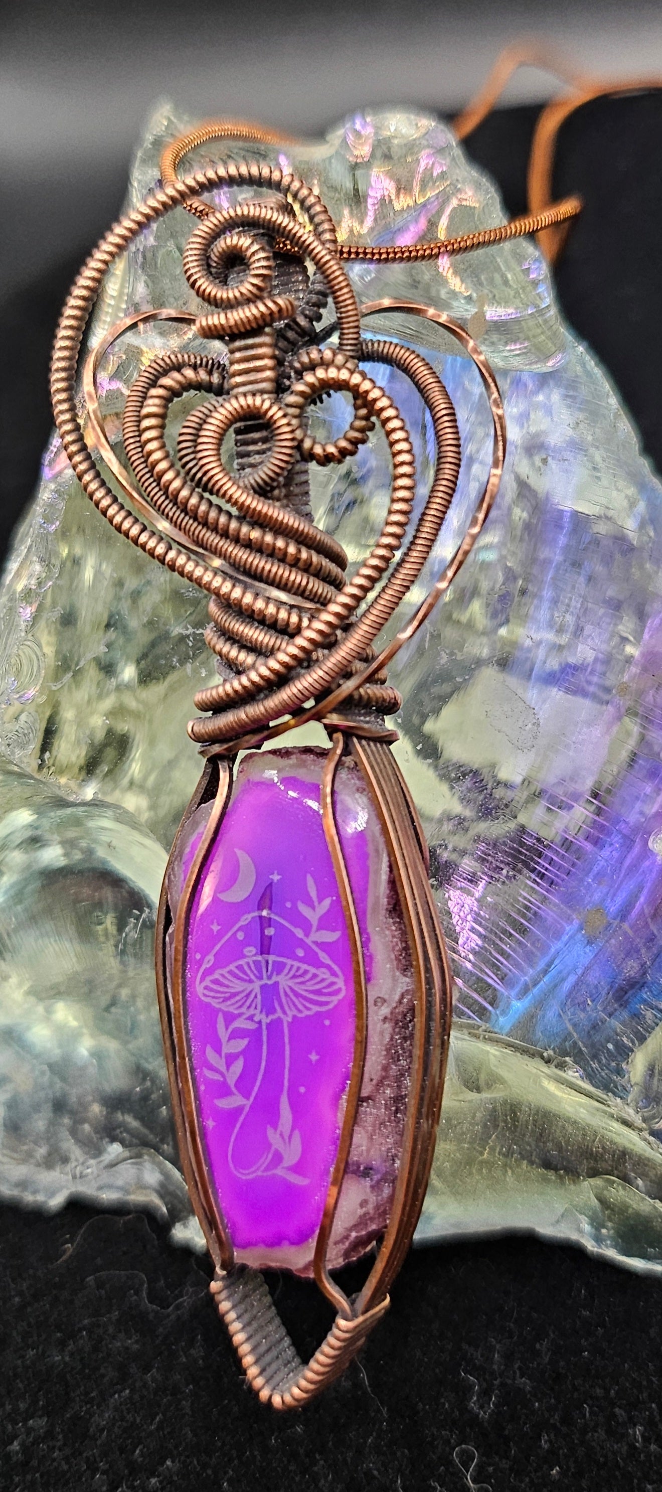 Mushroom Etched Agate Pendant