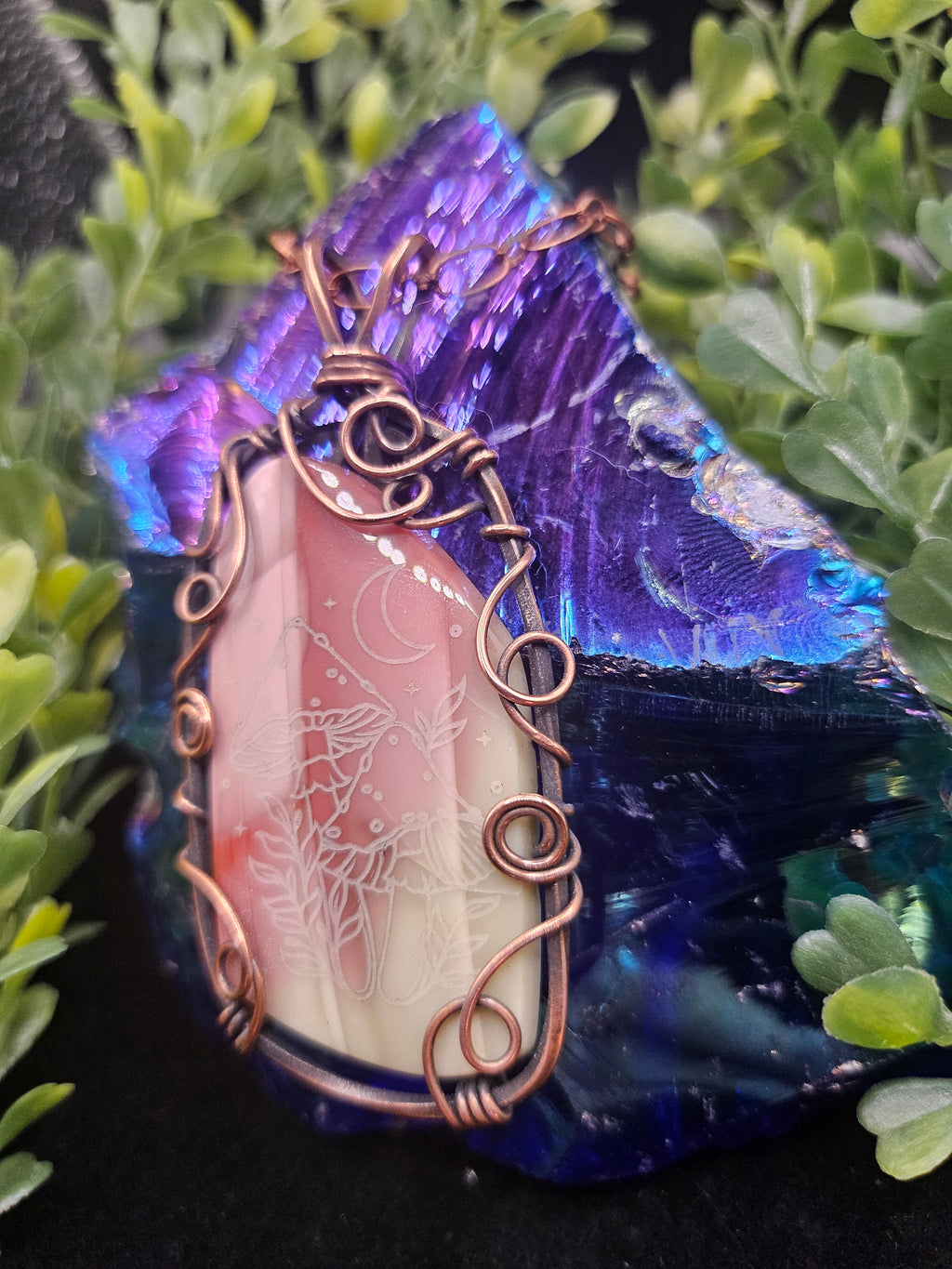 Mushroom Etched Agate Fairy Pendant