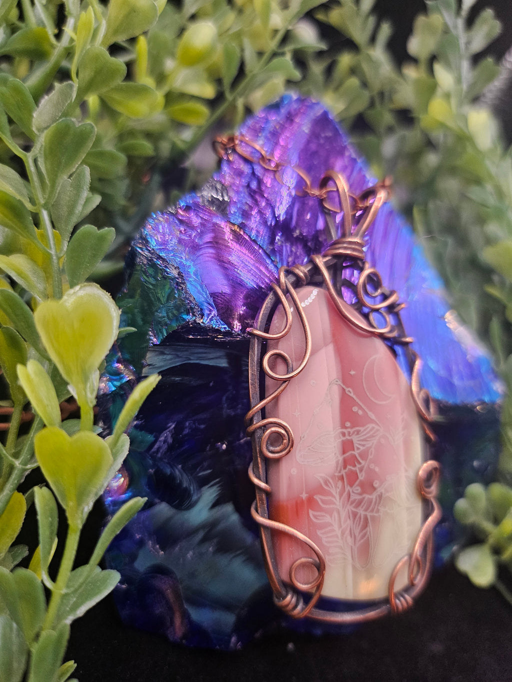 Mushroom Etched Agate Fairy Pendant