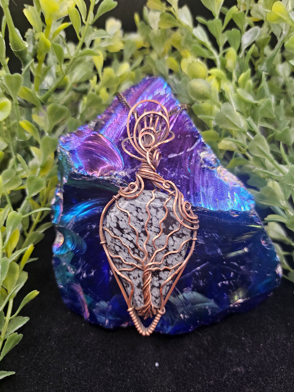 Snowflake Obsidian Tree of Life Pendant