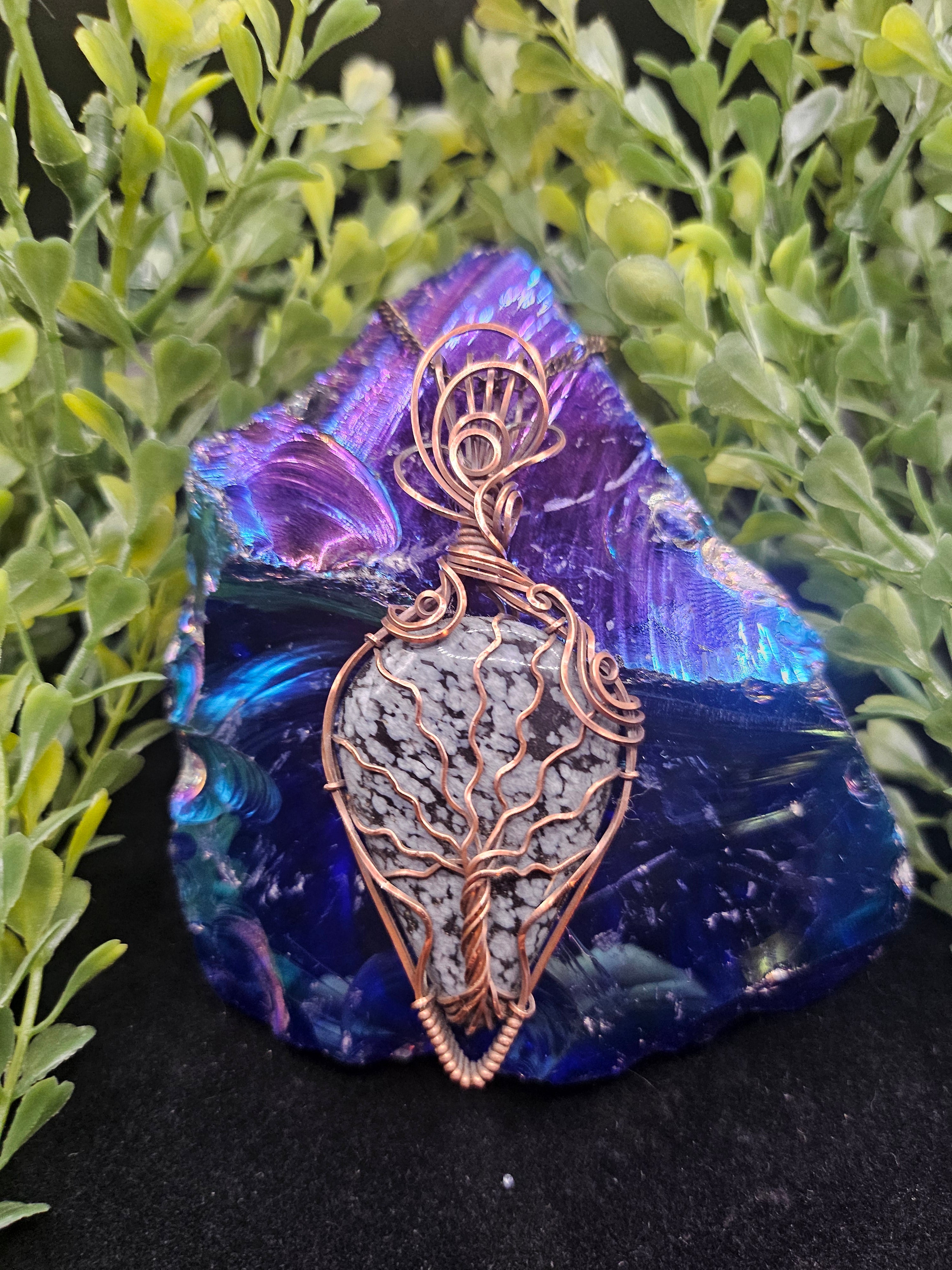 Snowflake Obsidian Tree of Life Pendant