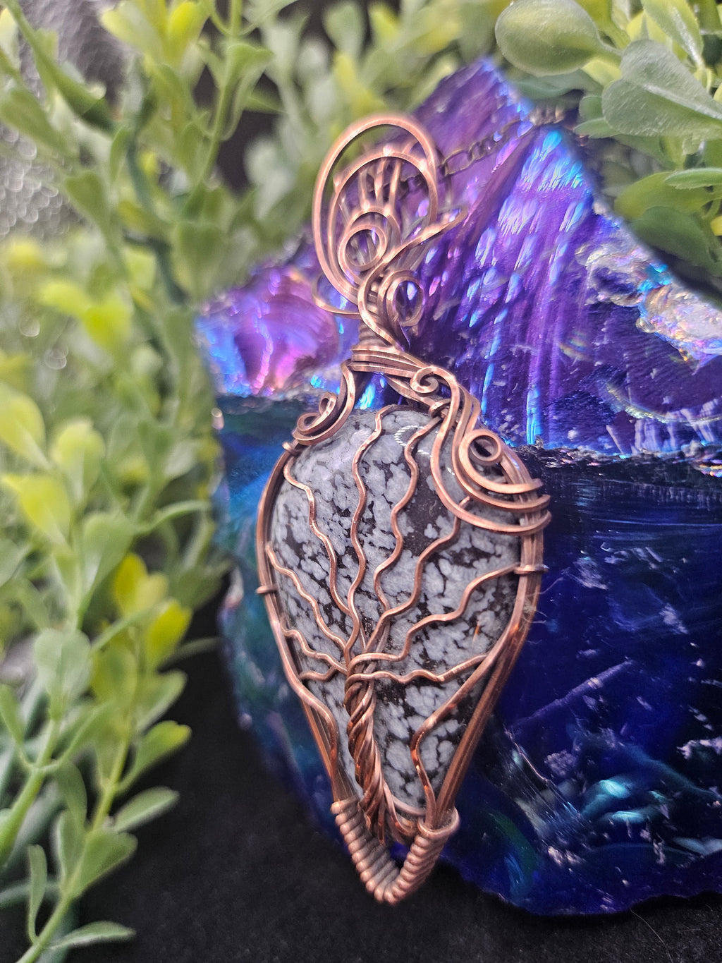 Snowflake Obsidian Tree of Life Pendant