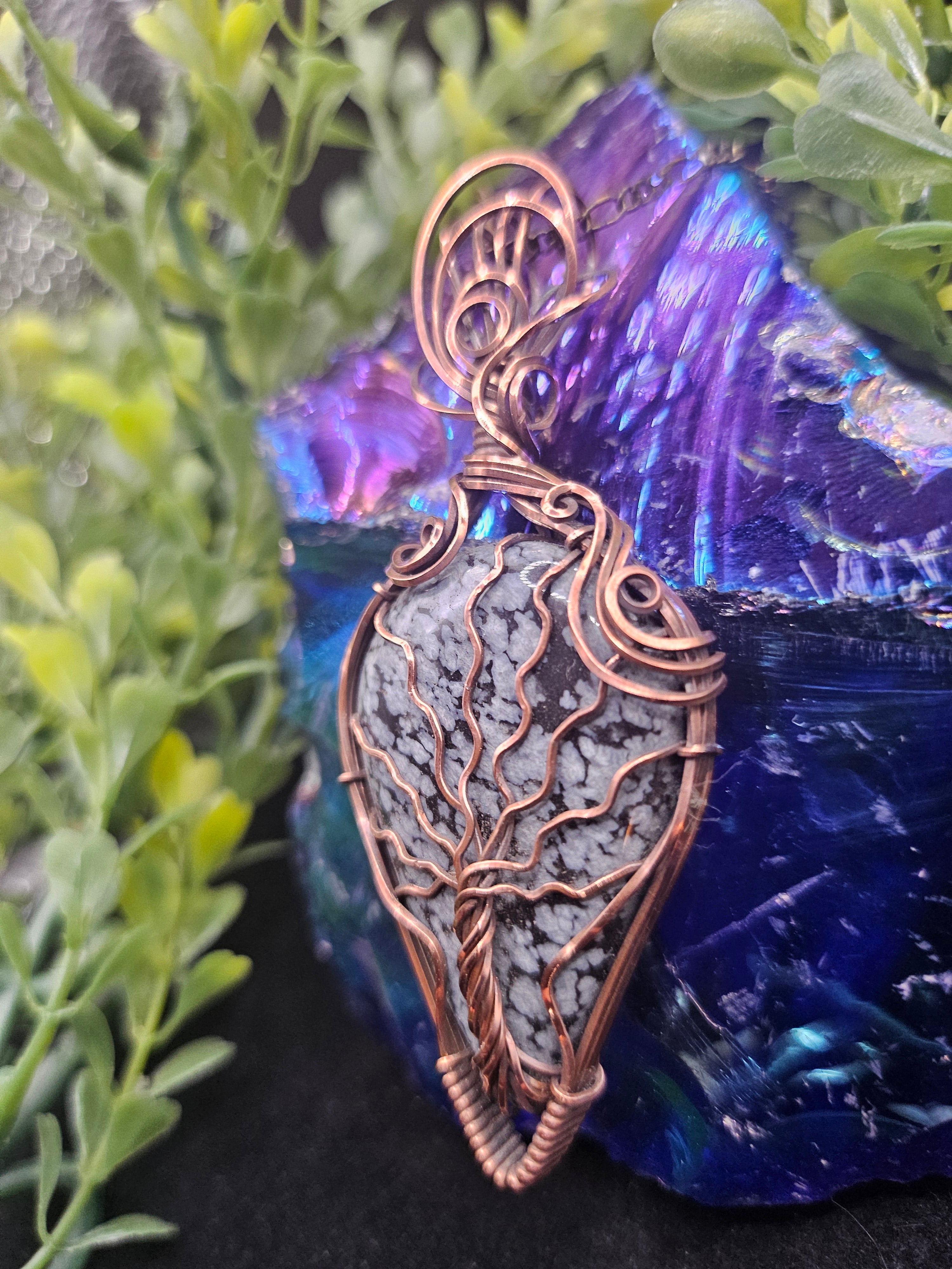 Snowflake Obsidian Tree of Life Pendant