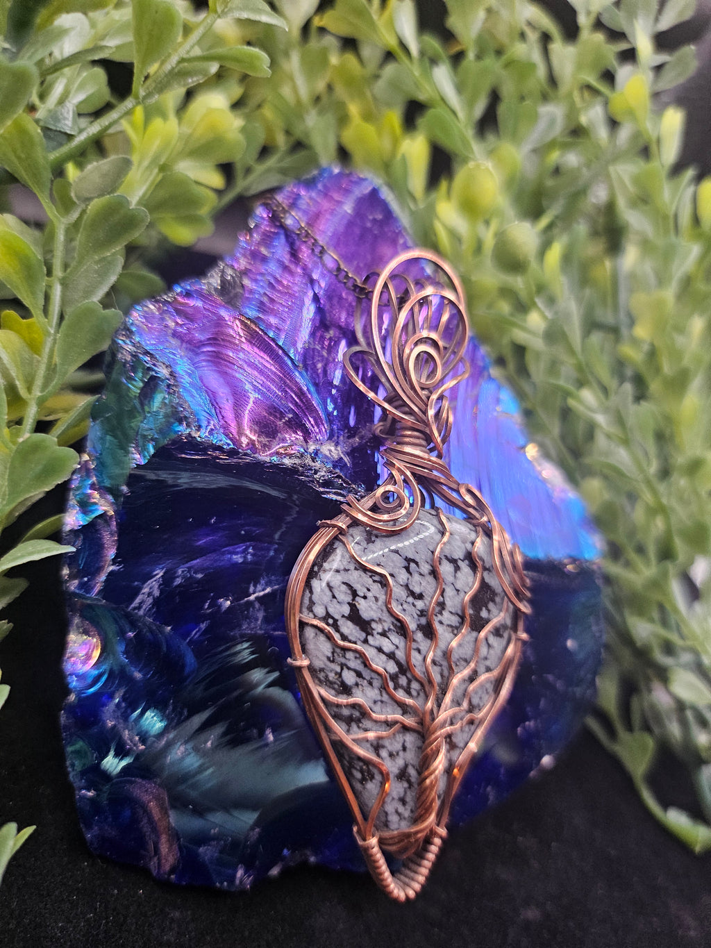 Snowflake Obsidian Tree of Life Pendant