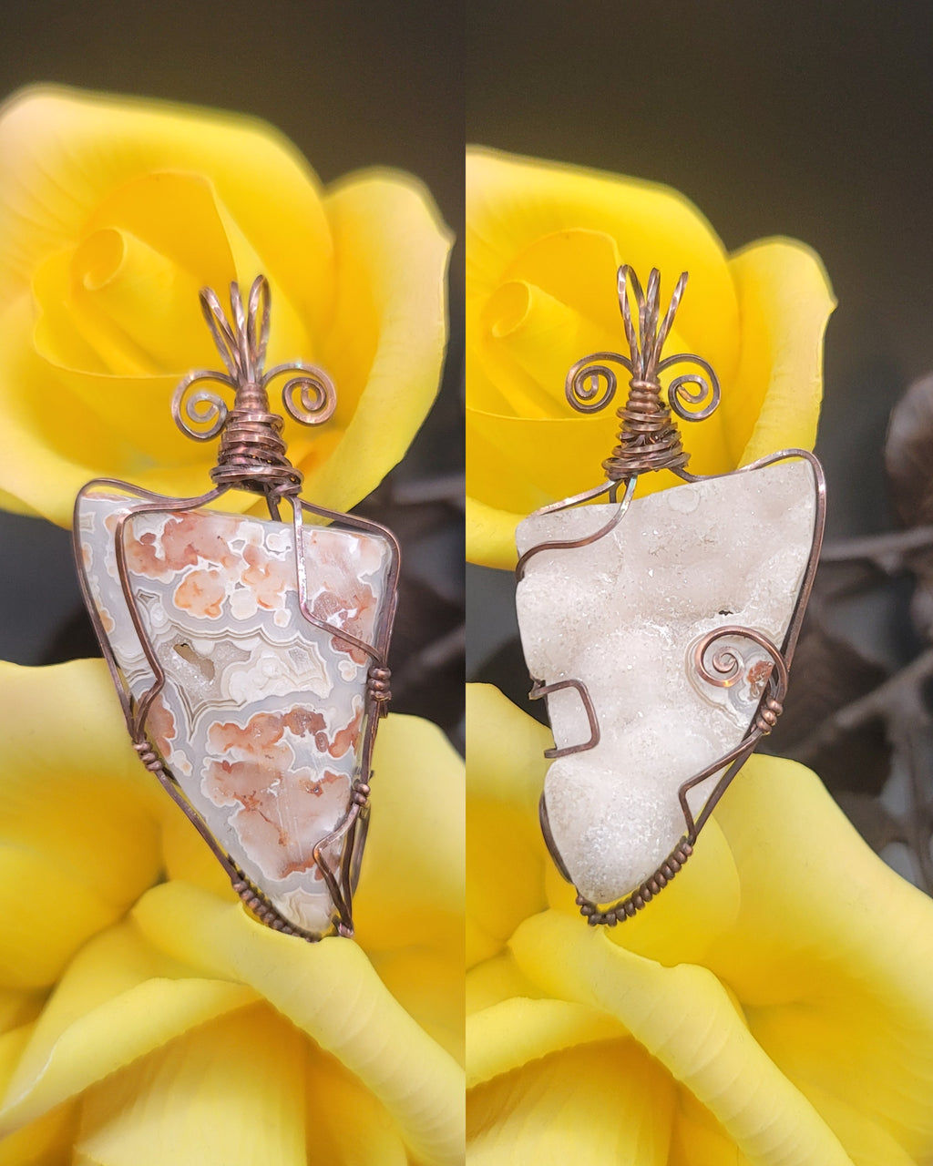 Double-Sided Druzy Crazy Lace Agate Pendant
